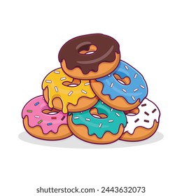 Stack of donuts with colorful icing, donuts vector illustration