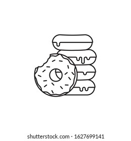 Stack of donuts with icing and sprinkles vector outline icon.  Sweet food and pastry  symbol.