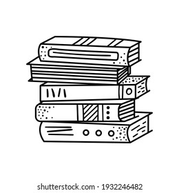 A stack of doodle-style books. Reading books, library, bookstore.