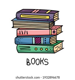 A stack of doodle-style books. Reading books, library, bookstore.