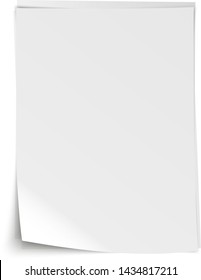 stack of empty realistic white sheets of writing paper with bent corner and shadows vector illustration