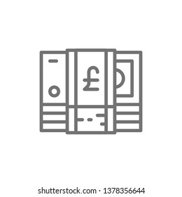 Stack of English Pound, GBP, British currency, money line icon.