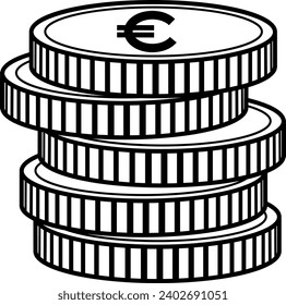 Stapel von Euro-Münzen für Farbseiten. Vektorgrafik des Geldes. Wirtschaft und Finanzen. Einnahmen- und Einkommenskonzept