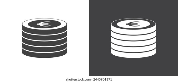 Stack of euros coins. Money flat icon vector illustration of digital coins. Collection of payment coin icons. Coin and currency signs and symbols on black and white background.