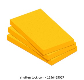 Stack of extruded polystyrene foam insulation material isolated on white background. Foam board flat vector icon. Vector illustration XPS insulator for heat cold protection. 3D cartoon EPS foam sheets