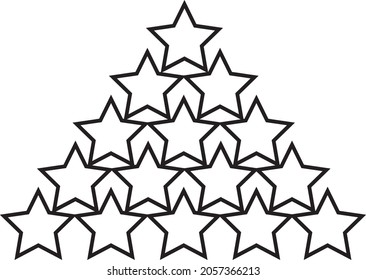 Pila de quince estrellas de contorno negro. Icono del vector estrella. Signo de estrella. Ilustración sobre fondo blanco 