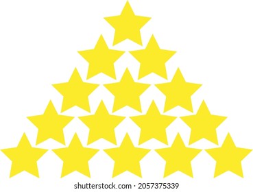 Stack of fifteen stars forming a triangle. Yellow star vector icon. Star sign. Illustration on white background
