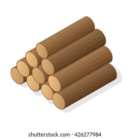 Stack of firewood. Wooden logs. Isometric vector illustration.