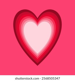 Stack of flat pinkish-reddish heart icon on pink 
background. Design elements for Valentine’s Day, Love festival decorations, Romance. Vector illustration.