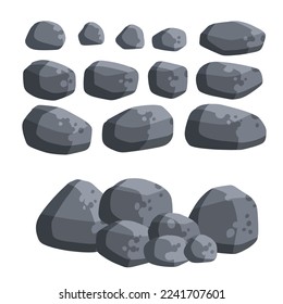 Stack of flat stone rock set. Different grey boulders. Pile of broken debris. Nature decoration.