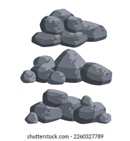 Stack of flat stone rock set. Different grey boulders. Pile of broken debris. Nature decoration.