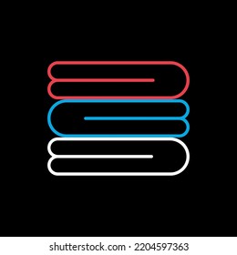 Stack of folded bath towels or napkins vector isolated on black background icon. Hotel sign. Graph symbol for travel and tourism web site and apps design, logo, app, UI