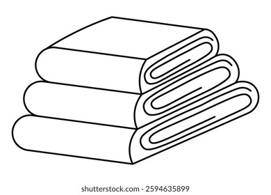 Stack of folded towels. Sketch. Three cotton towels for wiping after shower and bath. Vector illustration. Outline on isolated white background. Coloring for kids. Idea for web design.