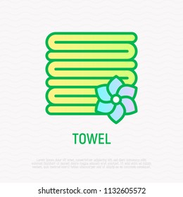 Stack of folded towels thin line icon. Modern vector illustration