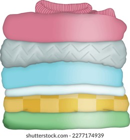 Stack of folded wool knitted clothes or blankets. Warm cozy blankets isolated clipart.