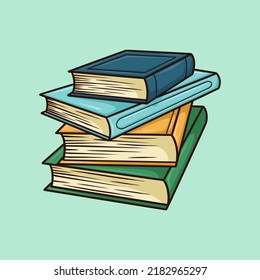 Stack of four Books back view Vector Cartoon Illustration