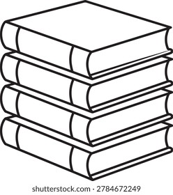 Stack of four books with blank white covers and black outlines