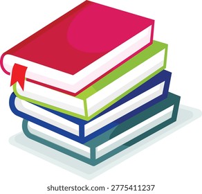 A stack of four books. Books of different colors stacked in a stack. Vector.