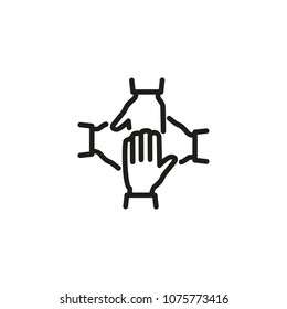 Stack of four hands line icon. Team, unity, friendship. Teamwork concept. Can be used for topics like business, cooperation, partnership