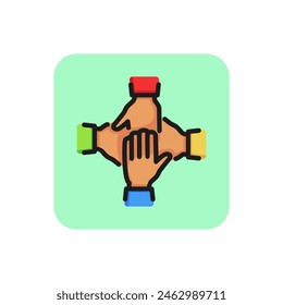 Stack of four hands line icon. Team, unity, friendship. Teamwork concept. Can be used for topics like business, cooperation, partnership