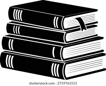 Pilha de quatro livros de capa dura com marcador, ícone de silhueta preto e branco
