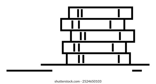 Stack of four horizontal rectangles with vertical and horizontal lines, resembling books, placed on a simple base. Ideal for architecture, education, books, reading, and modern design. Minimalist