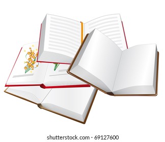 A stack of four open books. Vector illustration