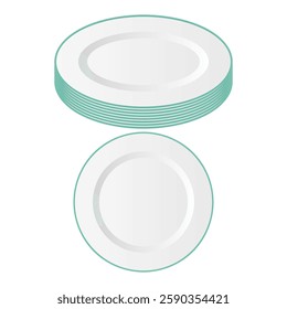 Stack of Fragile Plates Cutlery Vector. Empty Plate Element. Top View Plate Icon.