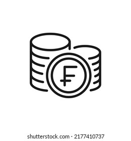 Stack of franc coins. Currency sign, money icon line style isolated on white background. Vector illustration 