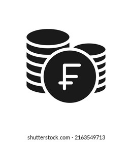 Stapel von Franc-Münzen Symbol. Money Symbol, flach, einzeln auf weißem Hintergrund. Vektorgrafik