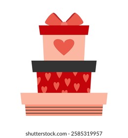 Stack of gift boxes for Valentine's day in flat style