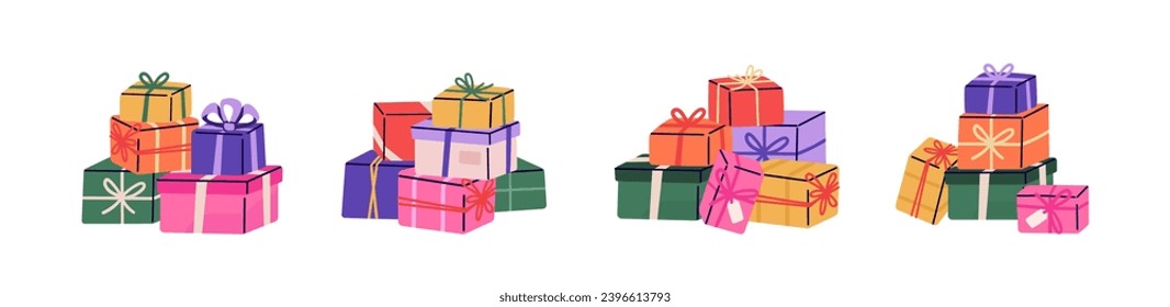 Stack of gift boxes. Vector illustration of various presents