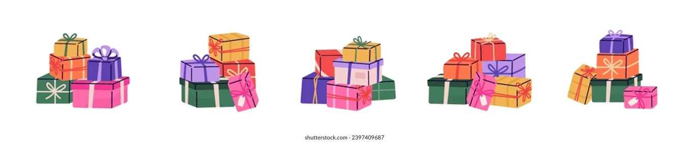 Stack of gift boxes. Vector illustration of various presents