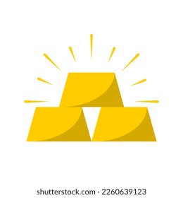Stack gold bar with shiny light ray icon on white background flat vector design