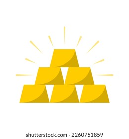 Stack gold bar with shiny light ray icon on white background flat vector design