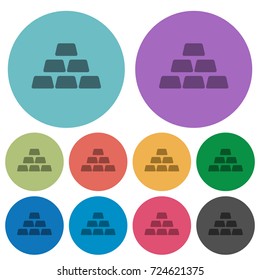 Stack of gold bars darker flat icons on color round background