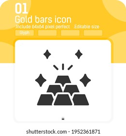 Stack of gold bars or treasure stash icon with flat style isolated on white background. Illustration black style element thin icon for ui, ux, web, finance, business, logo, mobile apps and all project
