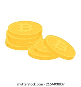 Stack of gold bitcoin coins. Cryptocurrency, digital currency, business and finance concept. Flat design vector illustration.