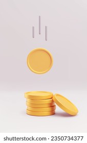 Pila de monedas en blanco de oro y monedas en 3D realistas en moneda. Símbolo de finanzas e inversión, activo de juego, signo de pago, ilustración vectorial de juegos de azar o banca aislada en fondo blanco