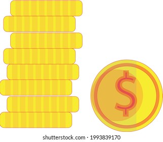 A Stack of gold coin (dollars) - Illustration , Vector, icon 