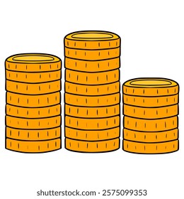 stack of gold coin illustration hand drawn isolated vector