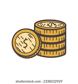 Stack of gold coin, Money Icons Hand Drawn Doodle