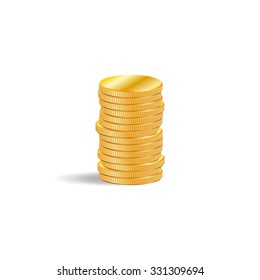 Stack  of gold coins in 3D effect on white background