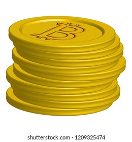 A stack of gold coins bitcoin. Vector 3D.