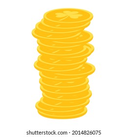 Stack of gold coins in a cartoon style. The vector illustration is isolated. White background