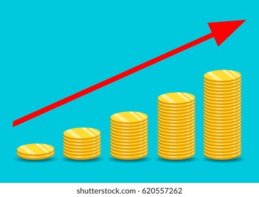 Stack of gold coins. The concept of income or profit. Vector illustration.