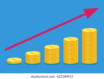 Stack of gold coins. The concept of income or profit. Vector illustration.