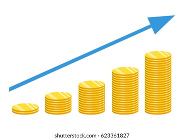 Stack of gold coins. The concept of income or profit. Vector illustration.