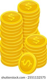 Una pila de monedas de oro con un signo de dólar en la parte superior