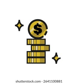Stack of gold coins with a dollar sign, ideal for financial blogs, investment websites, and business presentations to depict wealth and prosperity.